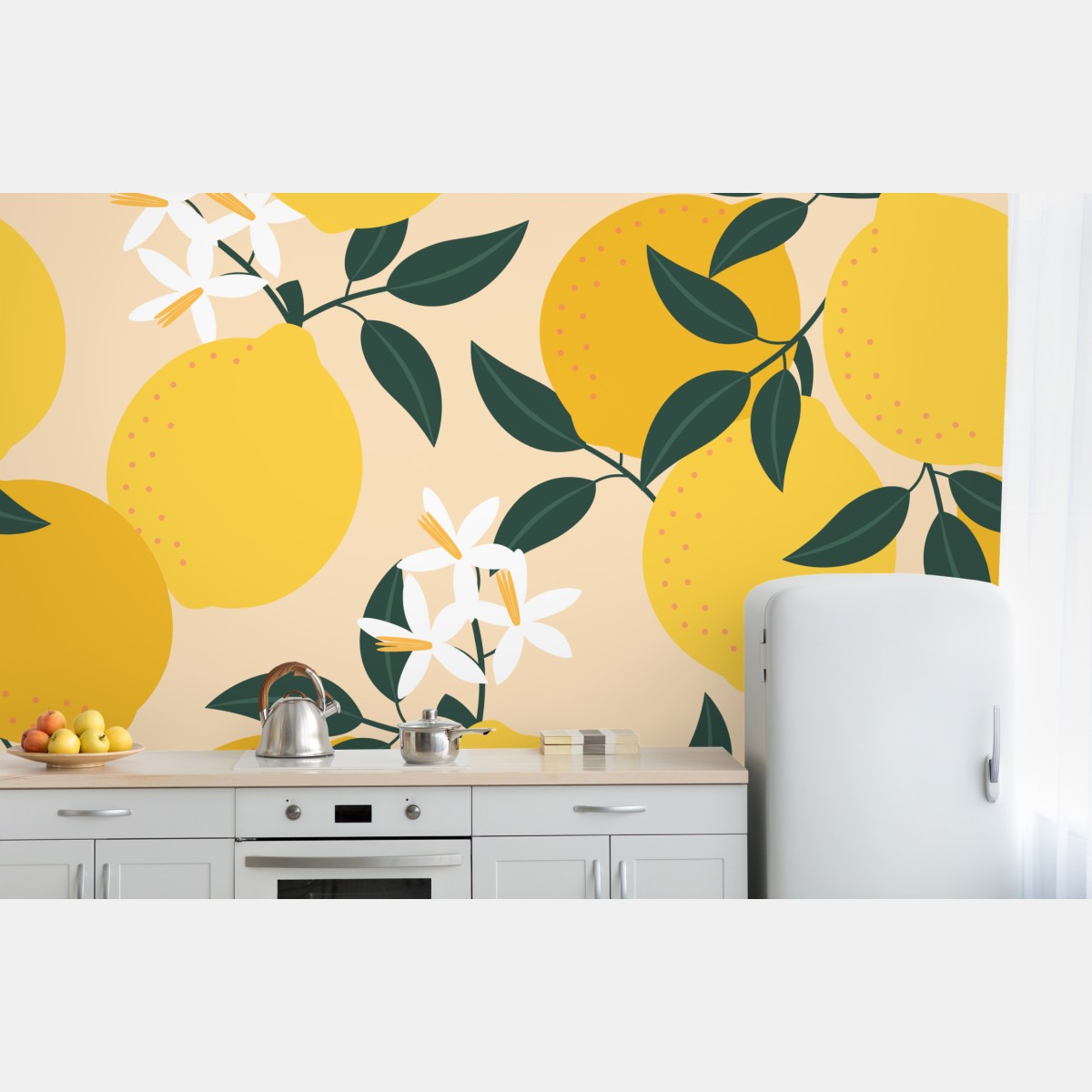 Wall mural bright lemon botanical pattern
