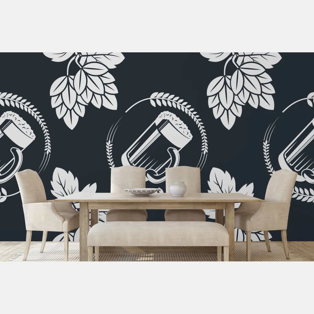 Fototapeta wzór z piwem i chmielem – Wallissimo® Fototapeta wzór z piwem i chmielem – Wallissimo®