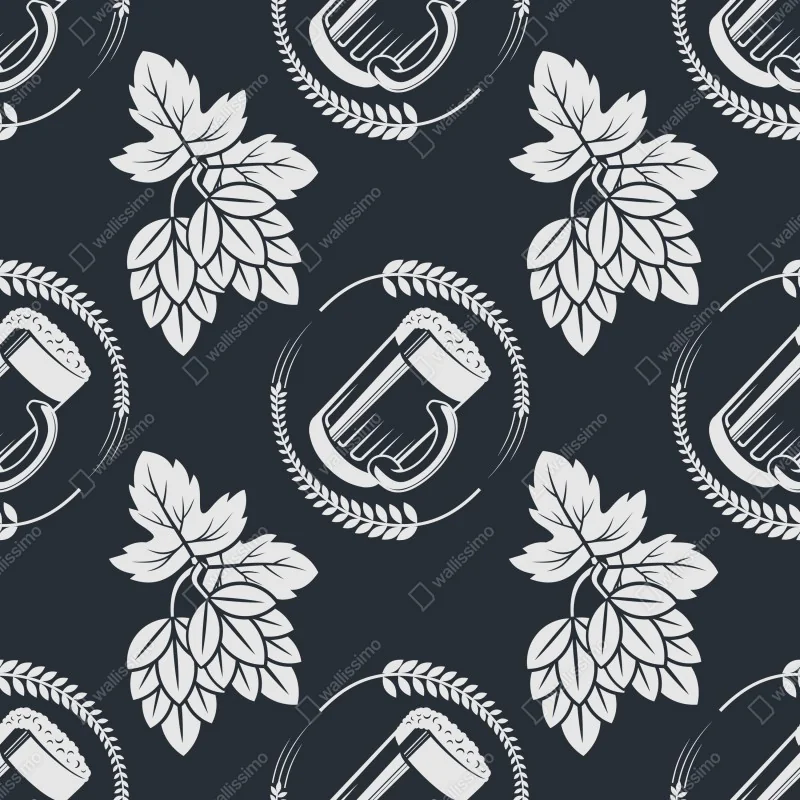 Fototapeta wzór z piwem i chmielem – Wallissimo® Fototapeta wzór z piwem i chmielem – Wallissimo®