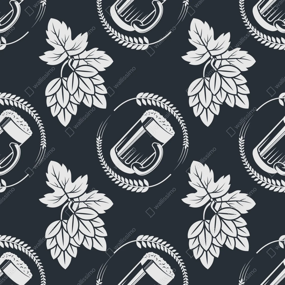 Fototapeta wzór z piwem i chmielem – Wallissimo® Fototapeta wzór z piwem i chmielem – Wallissimo®