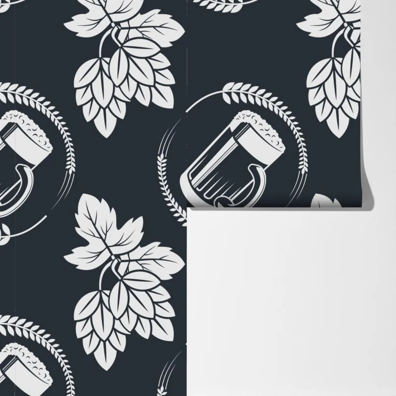 Fototapeta wzór z piwem i chmielem – Wallissimo® Fototapeta wzór z piwem i chmielem – Wallissimo®