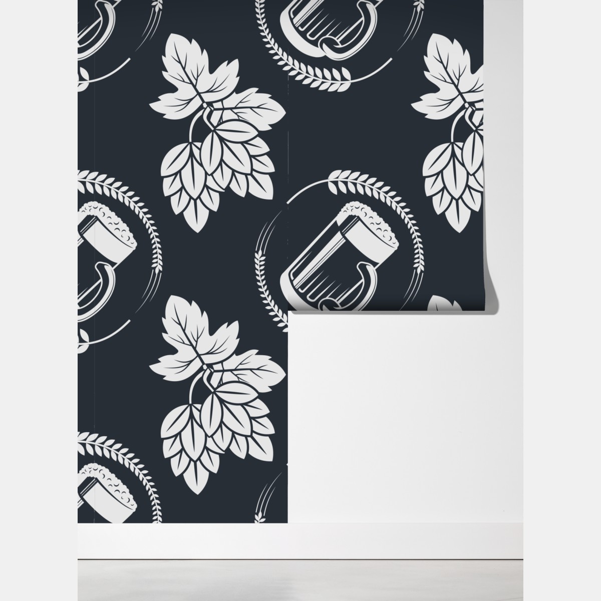 Fototapeta wzór z piwem i chmielem – Wallissimo® Fototapeta wzór z piwem i chmielem – Wallissimo®