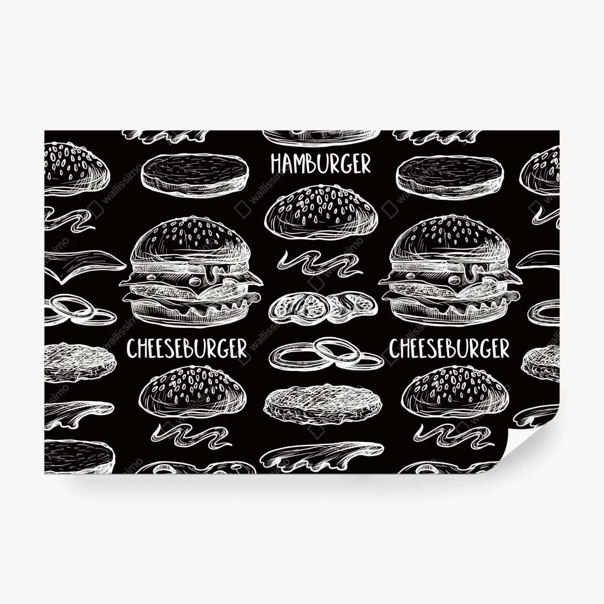 Fototapeta ręcznie rysowany wzór burgerów na czarnym tle – Wallissimo® Fototapeta ręcznie rysowany wzór burgerów na czarnym tle – Wallissimo®