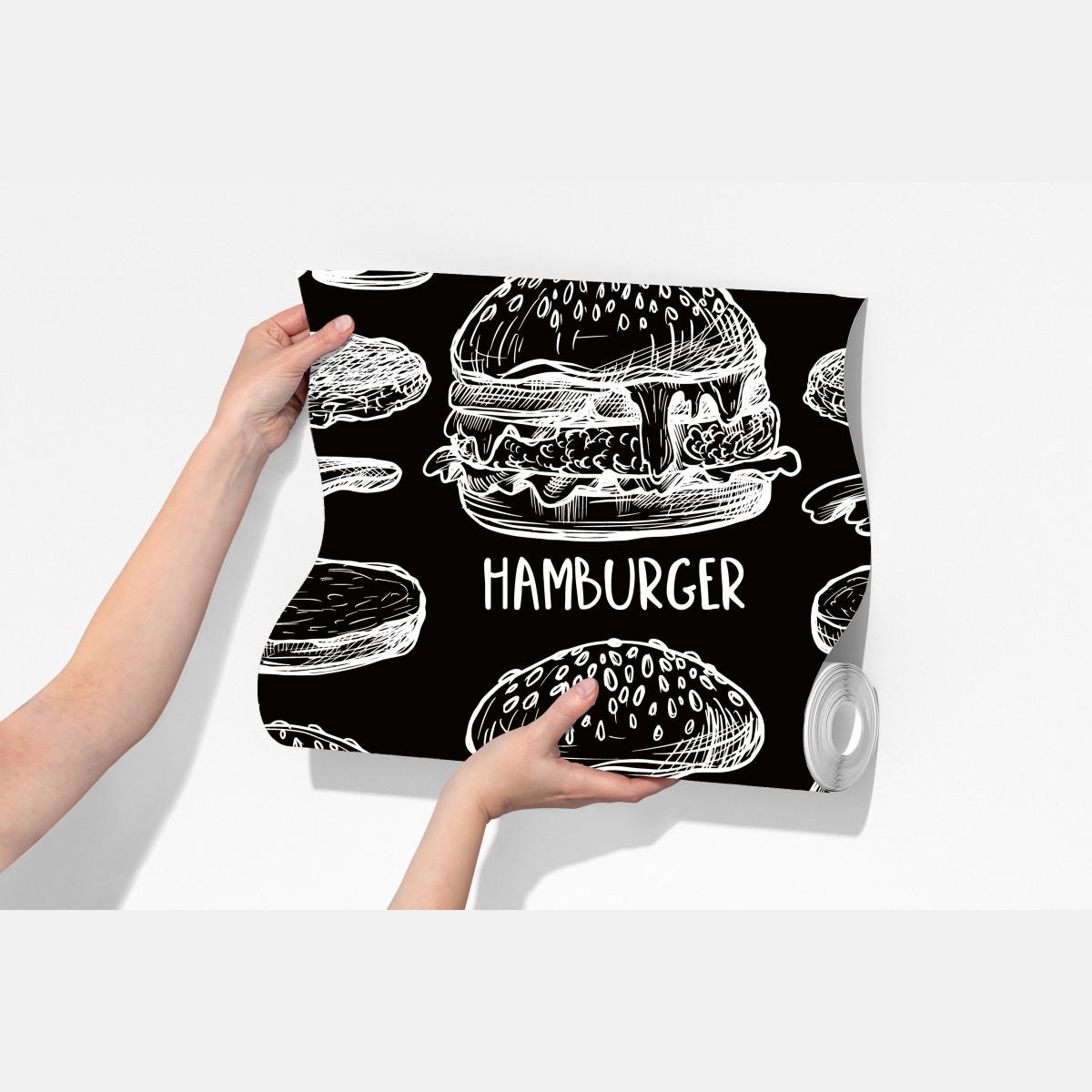 Fototapeta ręcznie rysowany wzór burgerów na czarnym tle – Wallissimo® Fototapeta ręcznie rysowany wzór burgerów na czarnym tle – Wallissimo®
