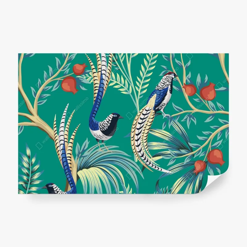 Fototapeta egzotyczny wzór z ptakami i granatami