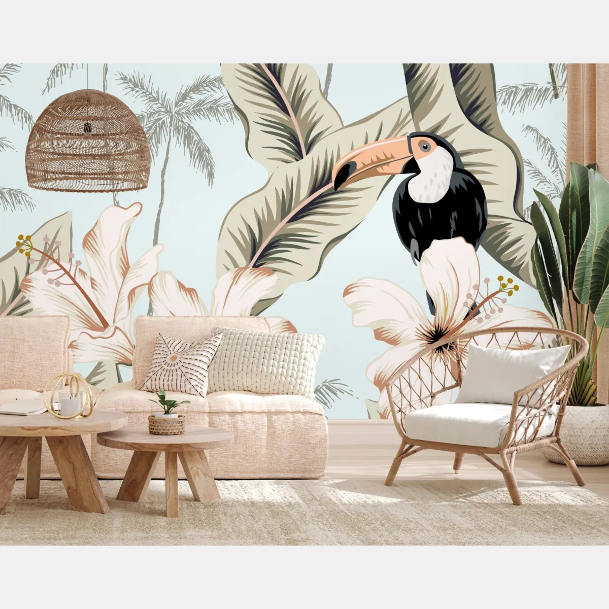 Fototapeta tropikalny motyw z tukanem i hibiskusem – Wallissimo® Fototapeta tropikalny motyw z tukanem i hibiskusem – Wallissimo®