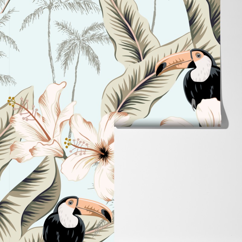 Fototapeta tropikalny motyw z tukanem i hibiskusem – Wallissimo® Fototapeta tropikalny motyw z tukanem i hibiskusem – Wallissimo®