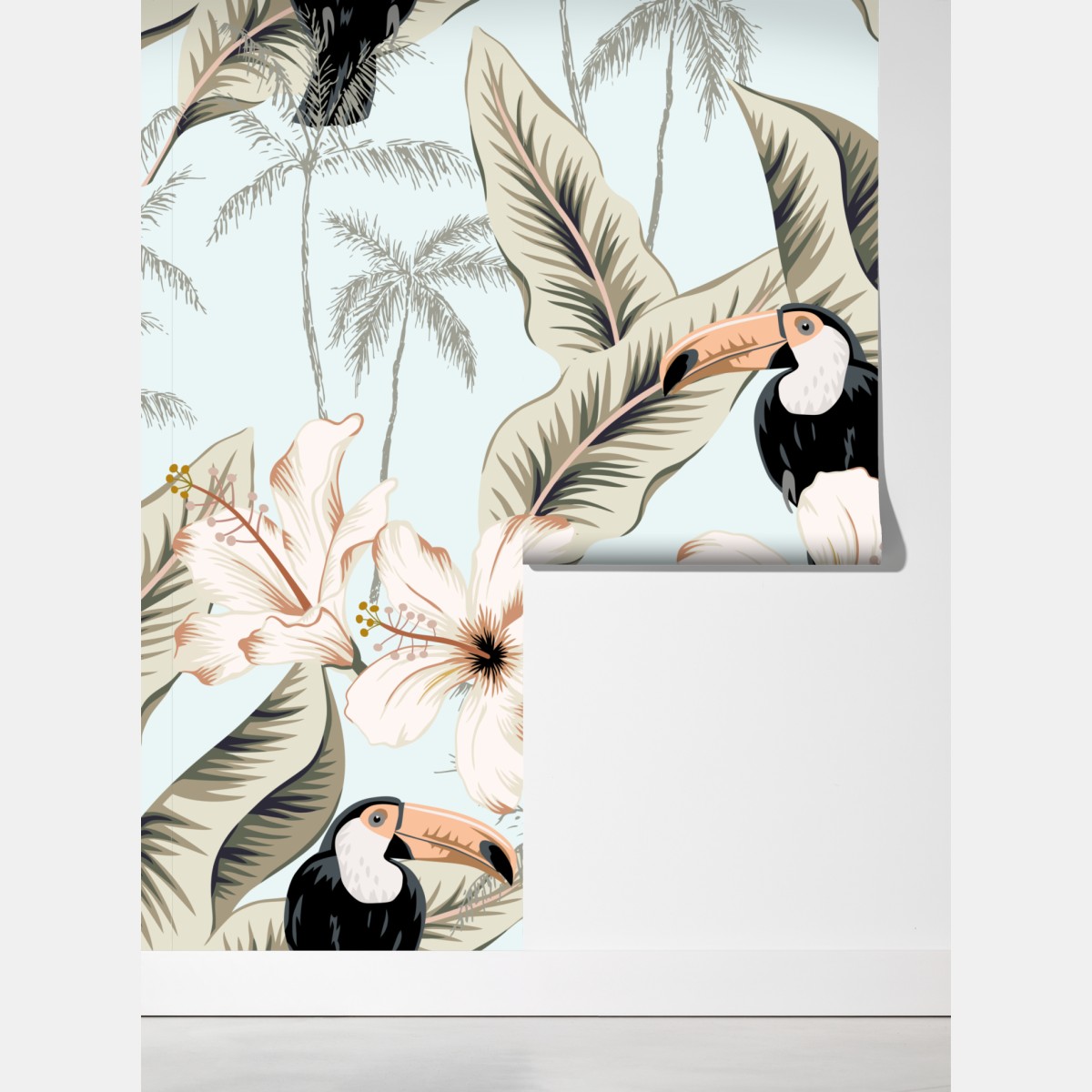Fototapeta tropikalny motyw z tukanem i hibiskusem – Wallissimo® Fototapeta tropikalny motyw z tukanem i hibiskusem – Wallissimo®