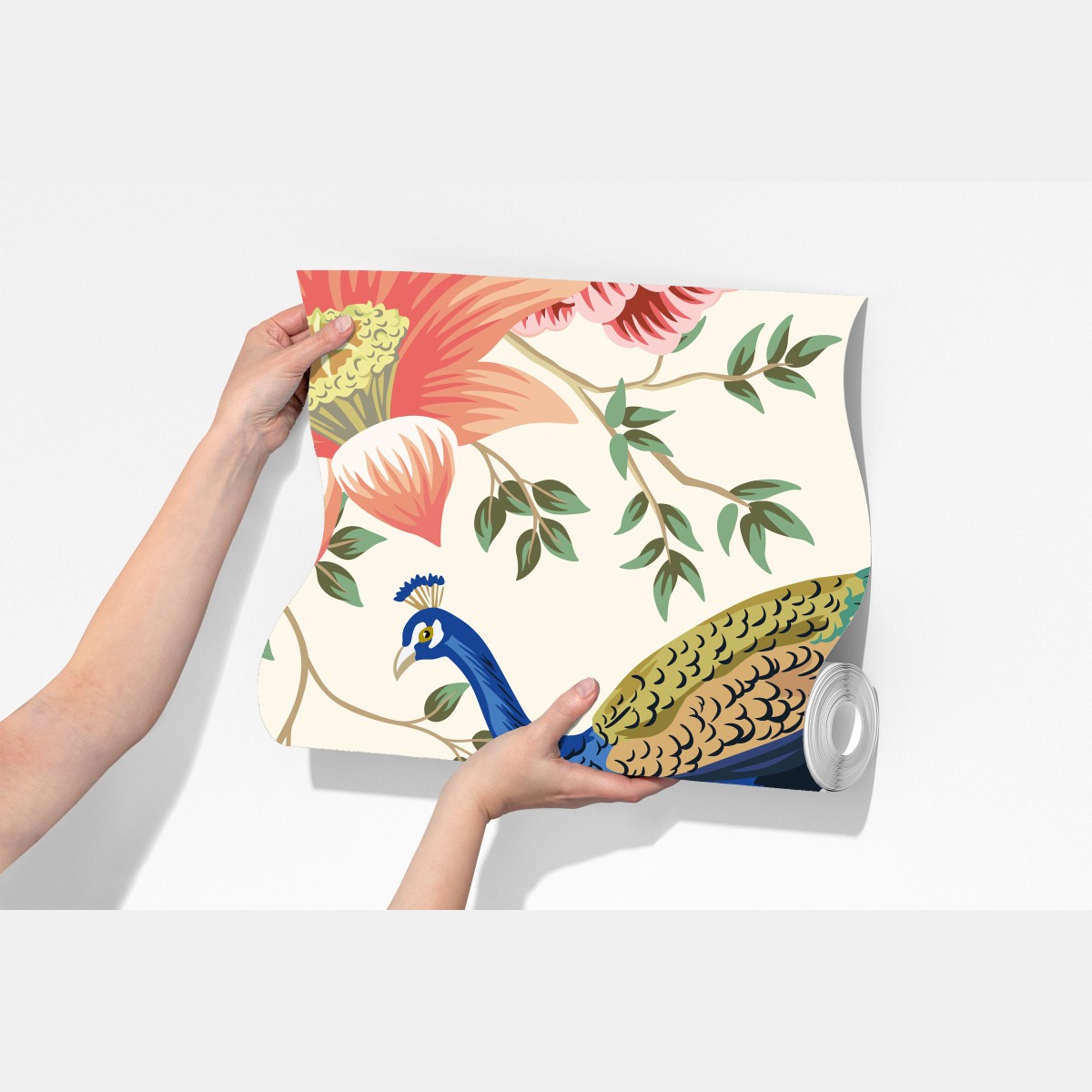 Fototapeta elegancki wzór z pawiem i kwiatami – Wallissimo® Fototapeta elegancki wzór z pawiem i kwiatami – Wallissimo®