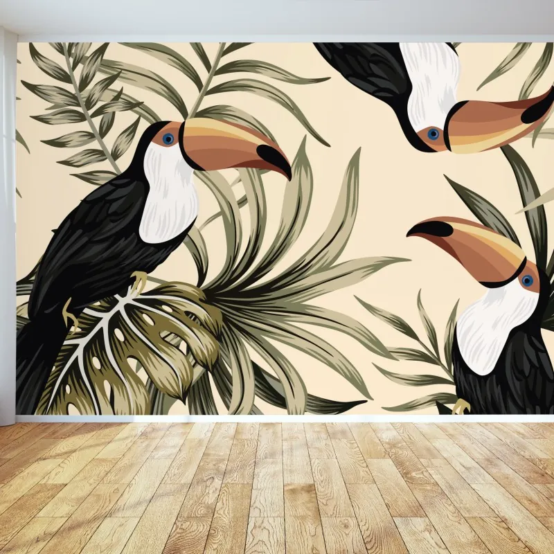 Fototapeta tropikalny wzór z tukanami – Wallissimo® Fototapeta tropikalny wzór z tukanami – Wallissimo®