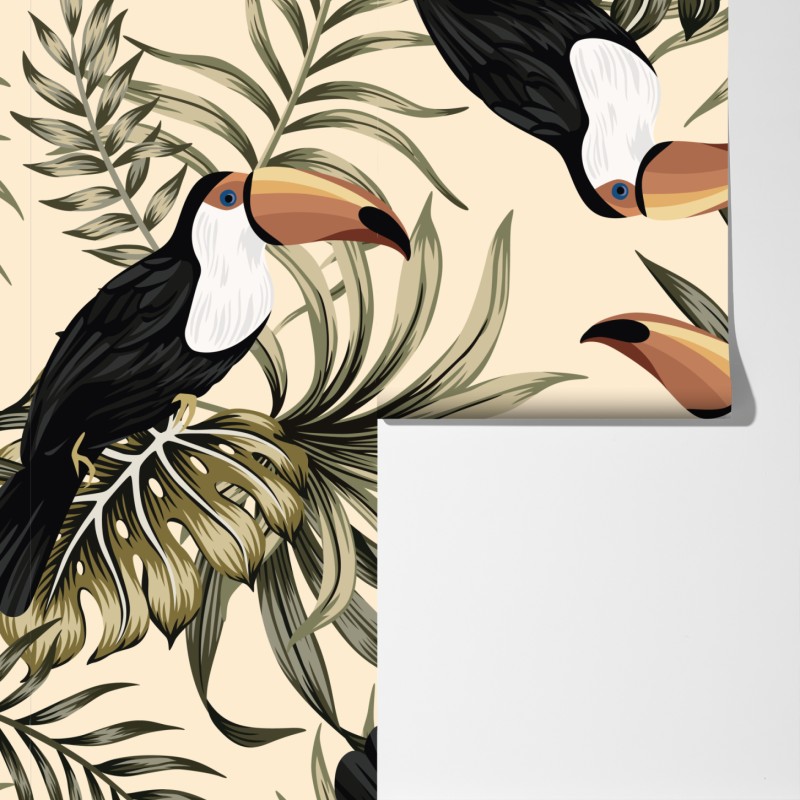 Fototapeta tropikalny wzór z tukanami – Wallissimo® Fototapeta tropikalny wzór z tukanami – Wallissimo®