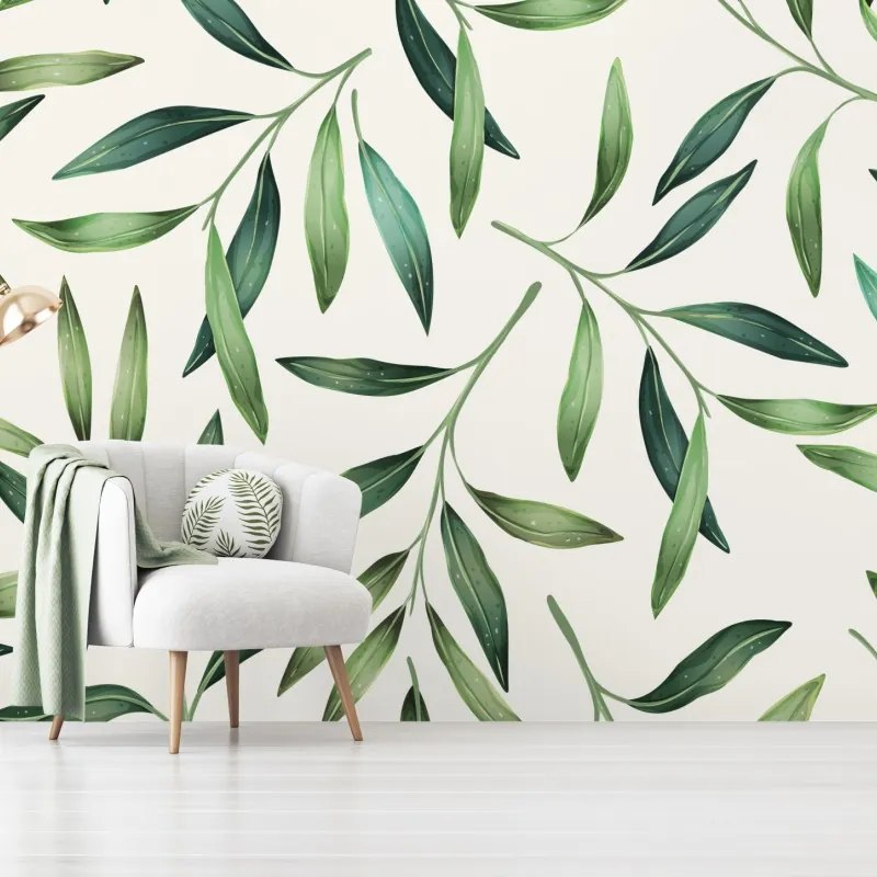 Fototapeta zielony akwarelowy wzór liści