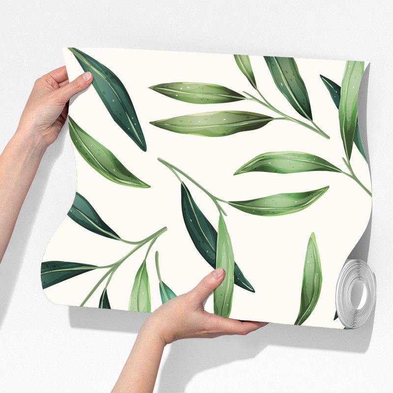 Fototapeta zielony akwarelowy wzór liści – Wallissimo® Fototapeta zielony akwarelowy wzór liści – Wallissimo®