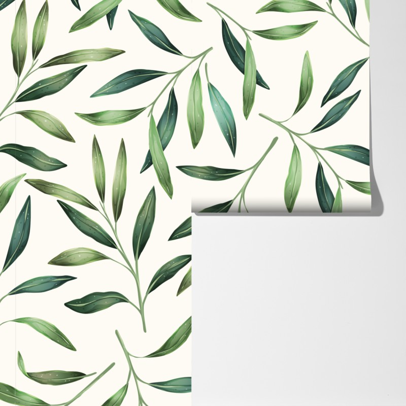 Fototapeta zielony akwarelowy wzór liści – Wallissimo® Fototapeta zielony akwarelowy wzór liści – Wallissimo®