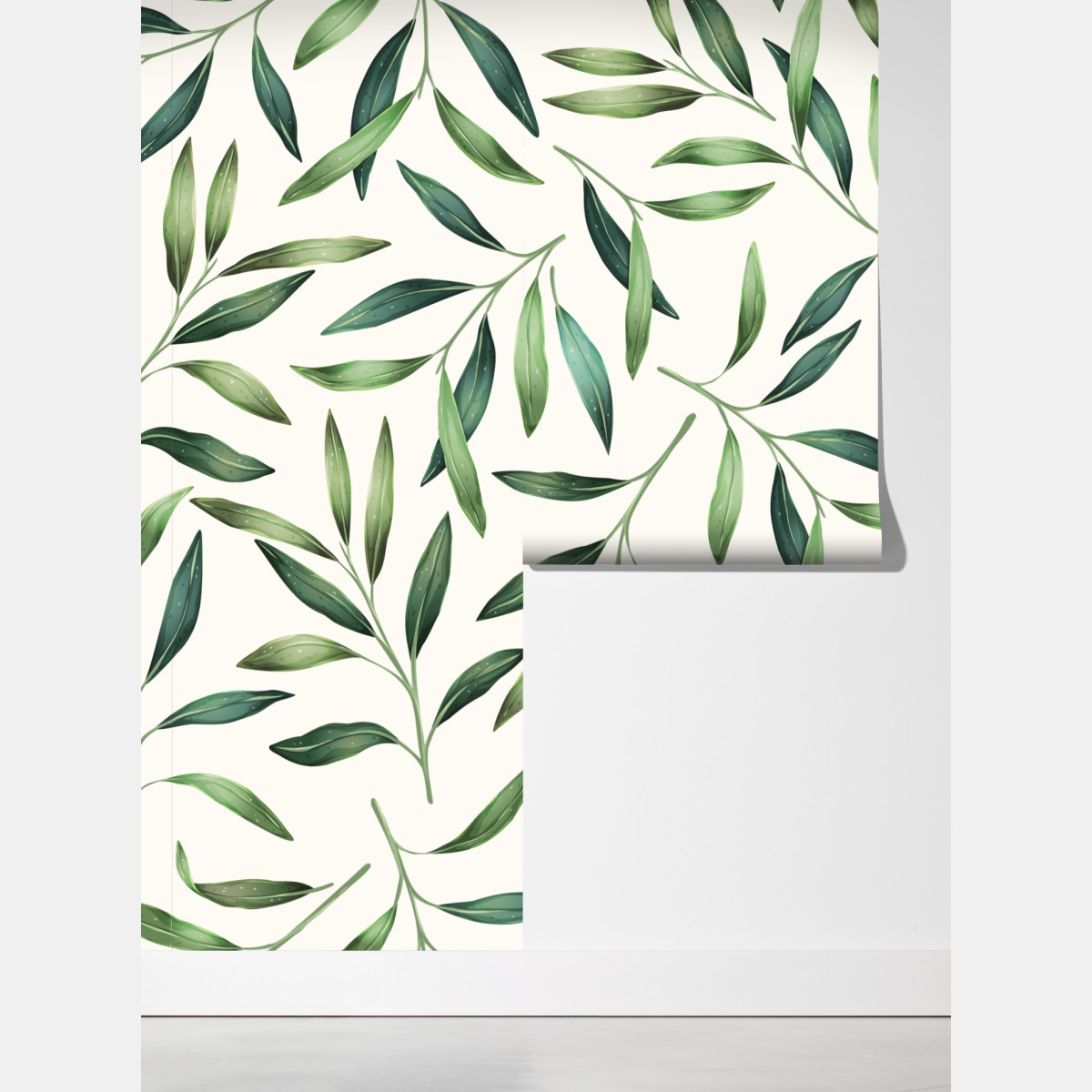 Fototapeta zielony akwarelowy wzór liści – Wallissimo® Fototapeta zielony akwarelowy wzór liści – Wallissimo®