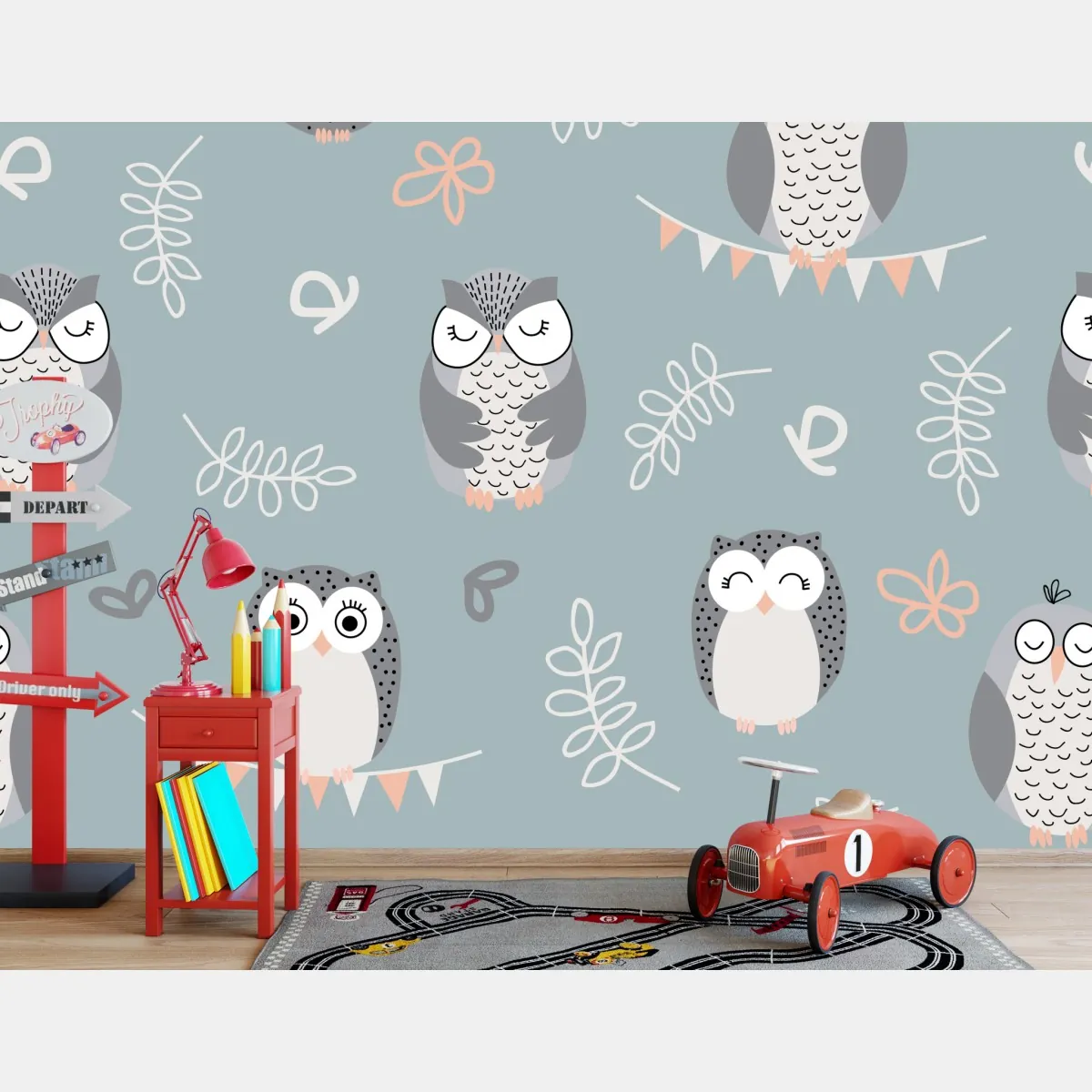 Fototapeta urokliwy wzór z sowami do pokoju dziecięcego – Wallissimo® Fototapeta urokliwy wzór z sowami do pokoju dziecięcego – Wallissimo®