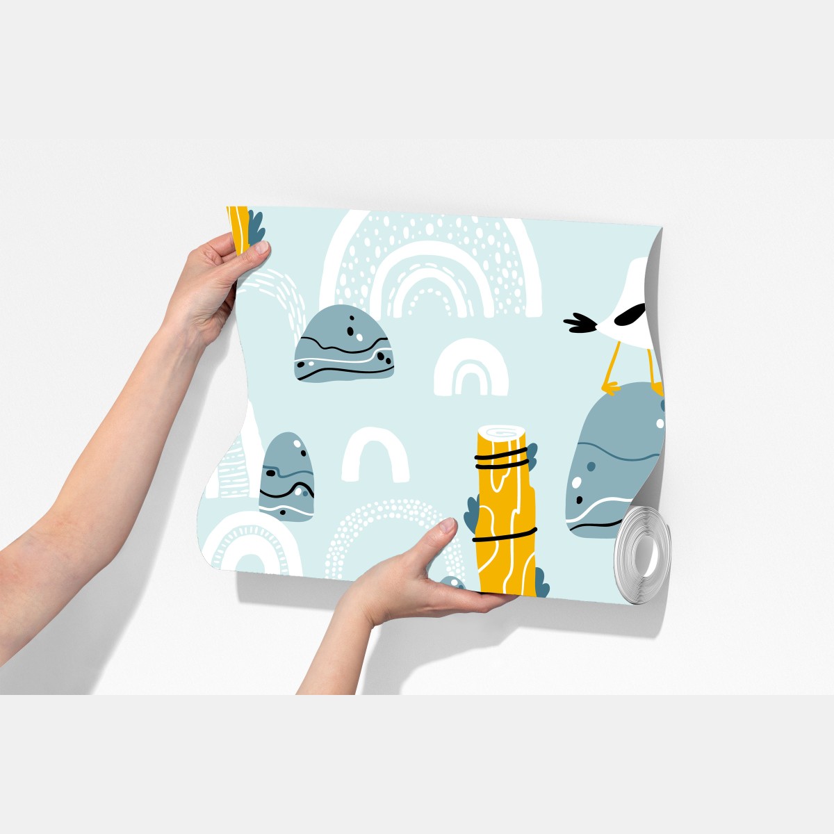 Fototapeta wesołe mewy na pastelowych łukach – Wallissimo® Fototapeta wesołe mewy na pastelowych łukach – Wallissimo®