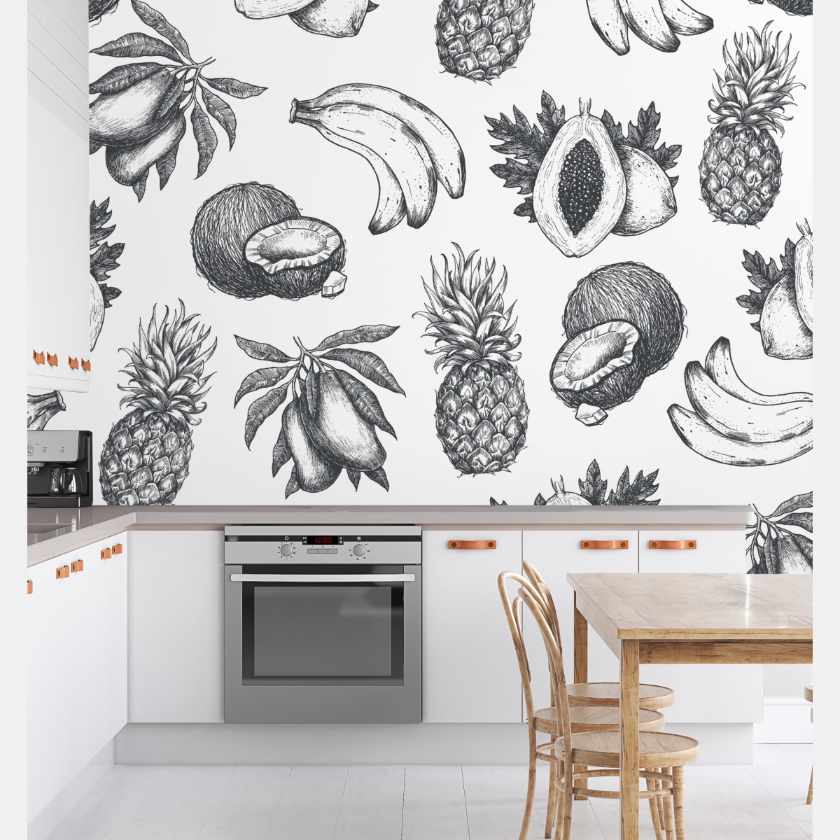 Wall mural hand drawn tropical fruit pattern