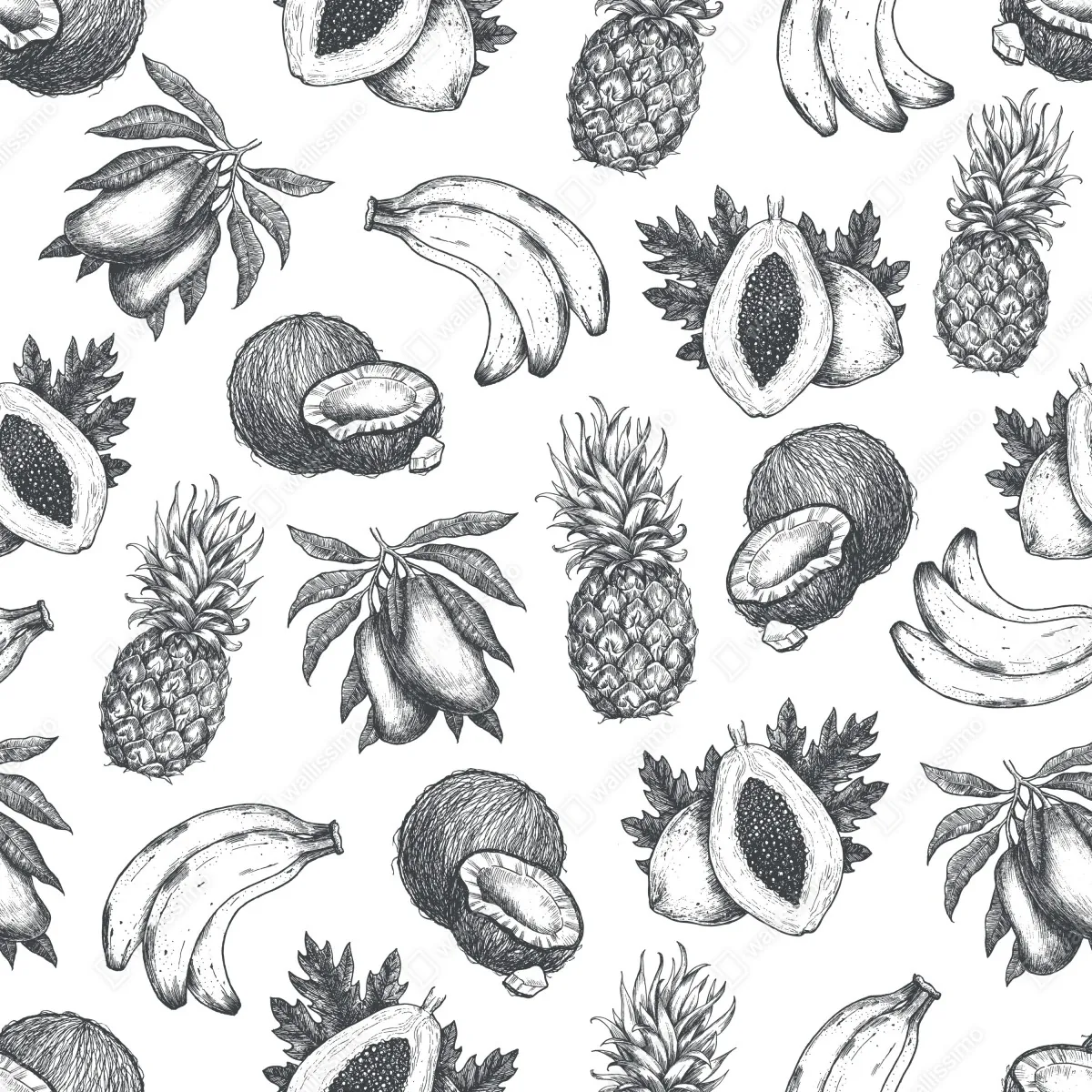 Fototapeta ręcznie rysowany wzór tropikalnych owoców – Wallissimo® Fototapeta ręcznie rysowany wzór tropikalnych owoców – Wallissimo®