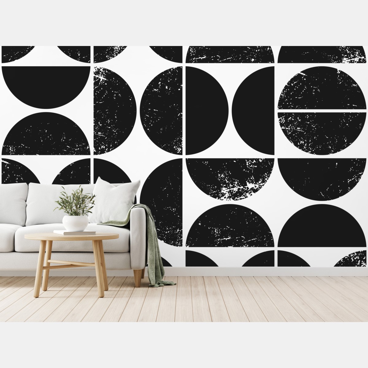 Wall mural black geometric circle pattern