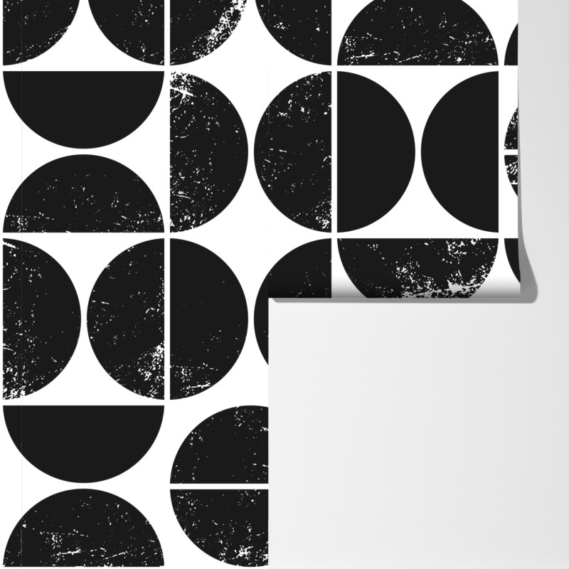 Fototapeta czarny geometryczny wzór z kół i półkół – Wallissimo® Fototapeta czarny geometryczny wzór z kół i półkół – Wallissimo®