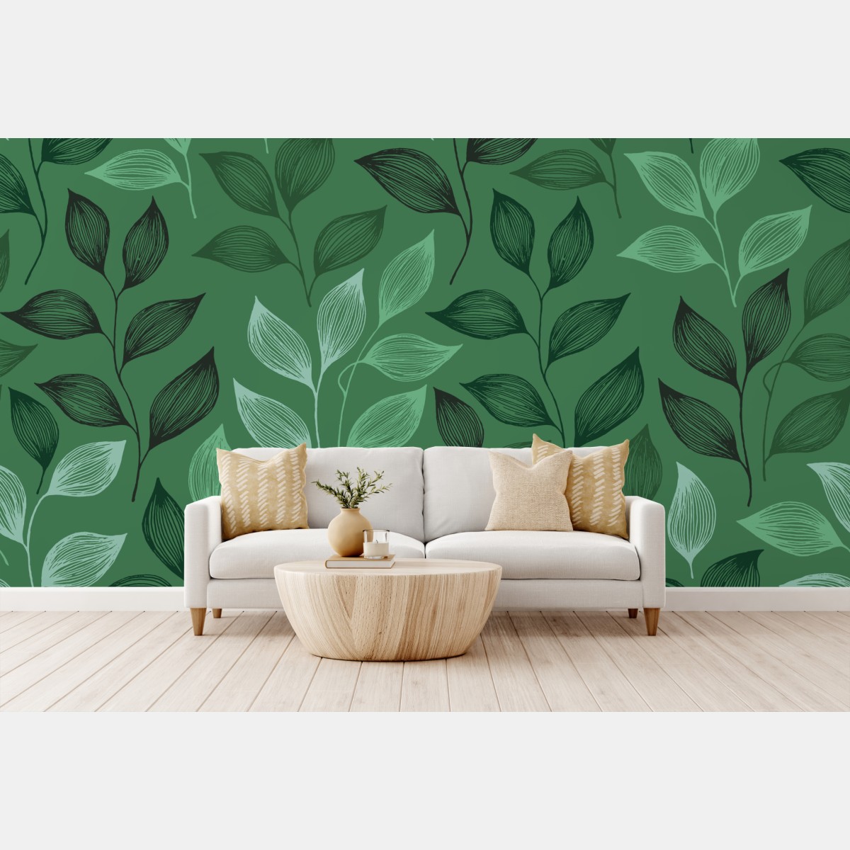 Wall mural green botanical leaf pattern