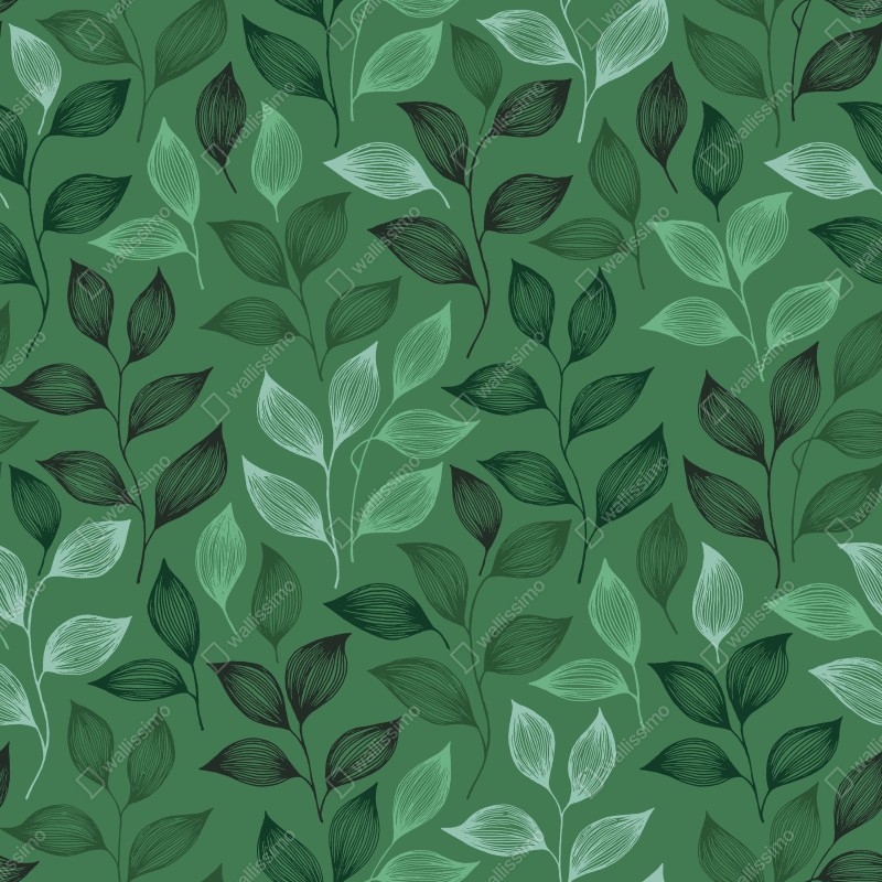 Fototapeta zielony botaniczny wzór liści – Wallissimo® Fototapeta zielony botaniczny wzór liści – Wallissimo®