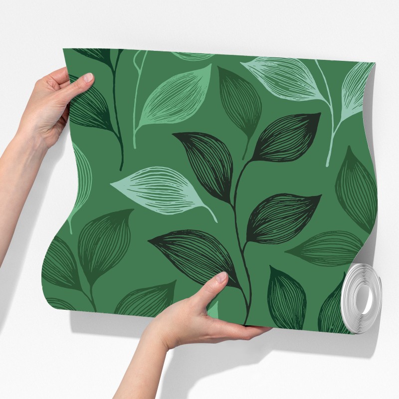 Fototapeta zielony botaniczny wzór liści – Wallissimo® Fototapeta zielony botaniczny wzór liści – Wallissimo®