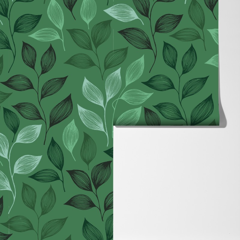 Fototapeta zielony botaniczny wzór liści – Wallissimo® Fototapeta zielony botaniczny wzór liści – Wallissimo®