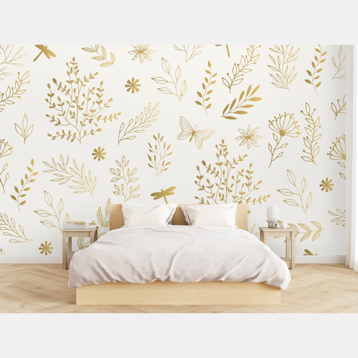 Wall mural golden botanical seamless pattern