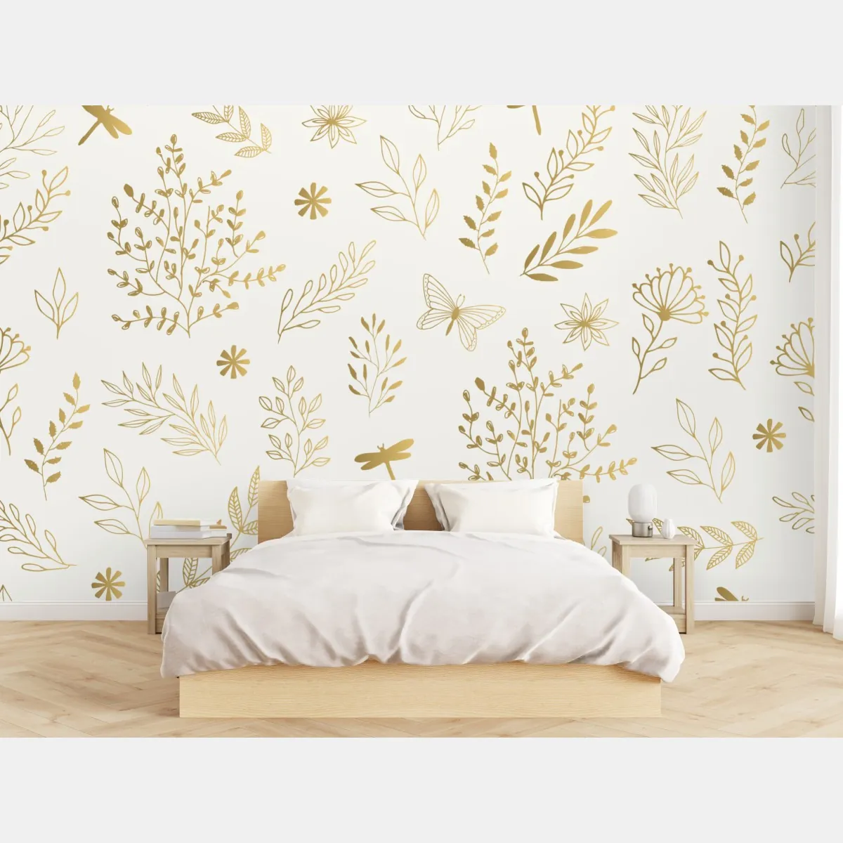 Fototapeta złoty botaniczny wzór – Wallissimo® Fototapeta złoty botaniczny wzór – Wallissimo®