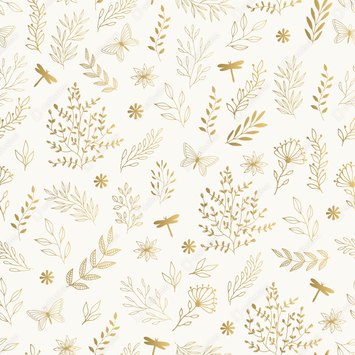 Fototapeta złoty botaniczny wzór – Wallissimo® Fototapeta złoty botaniczny wzór – Wallissimo®