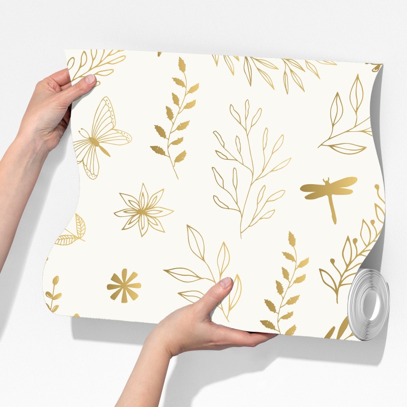 Fototapeta złoty botaniczny wzór – Wallissimo® Fototapeta złoty botaniczny wzór – Wallissimo®