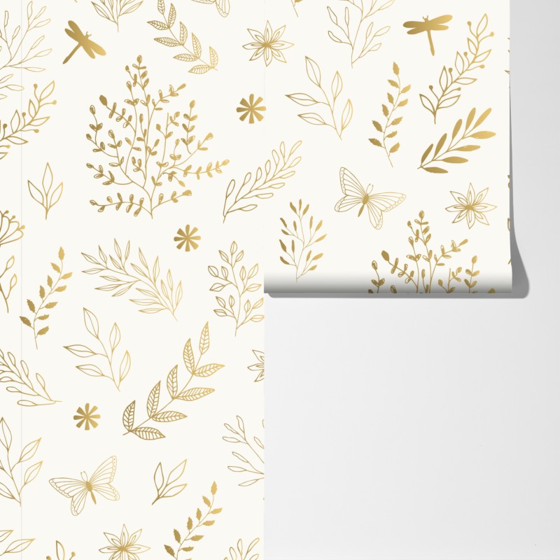 Fototapeta złoty botaniczny wzór – Wallissimo® Fototapeta złoty botaniczny wzór – Wallissimo®