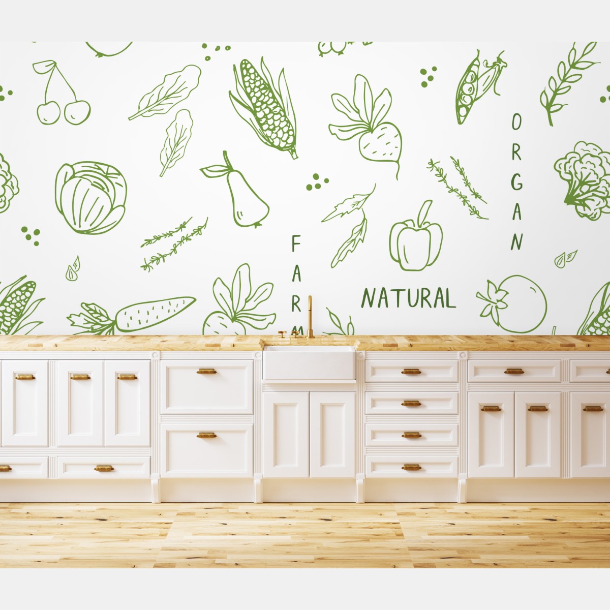 Wall mural hand-drawn vegetables and fruits pattern
