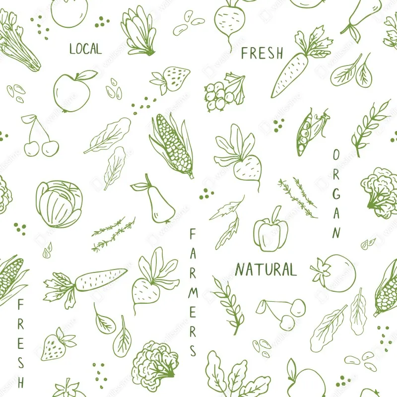 Fototapeta ręcznie rysowany wzór warzyw i owoców – Wallissimo® Fototapeta ręcznie rysowany wzór warzyw i owoców – Wallissimo®