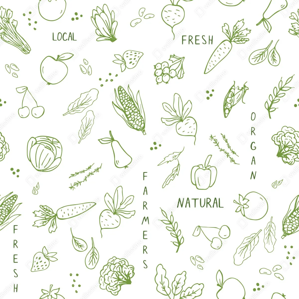 Fototapeta ręcznie rysowany wzór warzyw i owoców – Wallissimo® Fototapeta ręcznie rysowany wzór warzyw i owoców – Wallissimo®