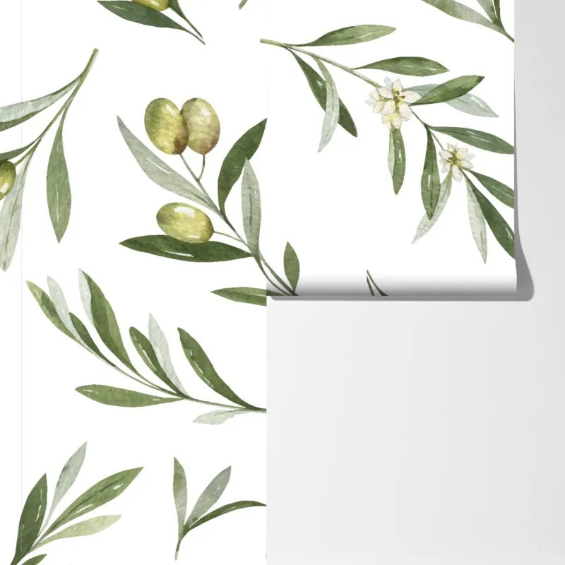 Fototapeta gałązki oliwne w akwareli – Wallissimo® Fototapeta gałązki oliwne w akwareli – Wallissimo®