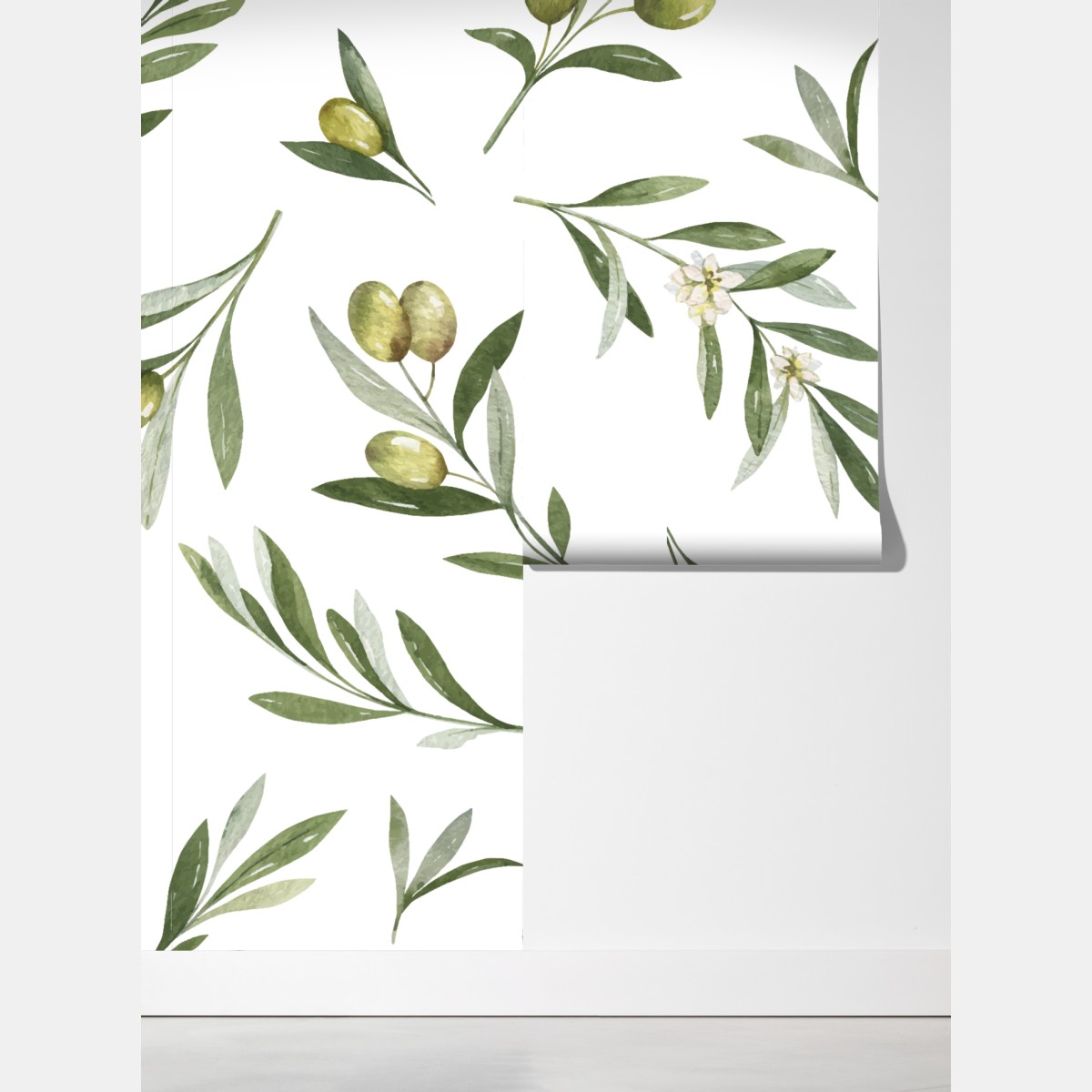 Fototapeta gałązki oliwne w akwareli – Wallissimo® Fototapeta gałązki oliwne w akwareli – Wallissimo®