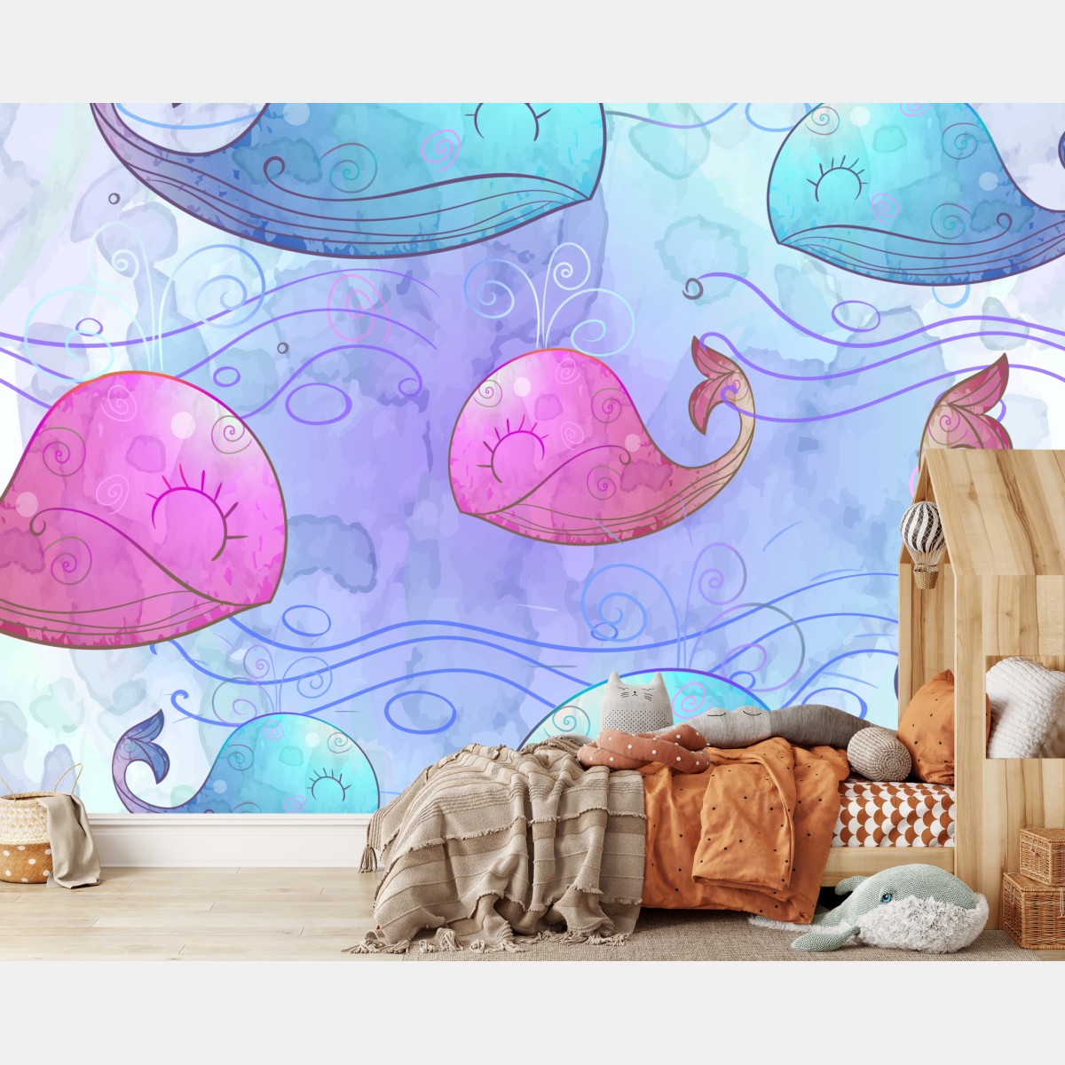 Wall mural watercolor whale dream pattern