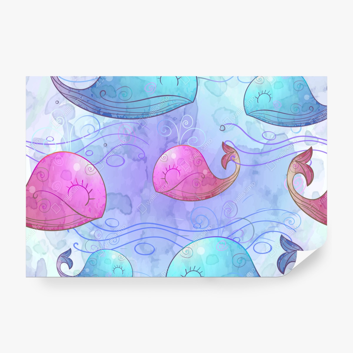 Fototapeta akwarelowy wzór z wielorybami do pokoju dziecięcego – Wallissimo® Fototapeta akwarelowy wzór z wielorybami do pokoju dziecięcego – Wallissimo®