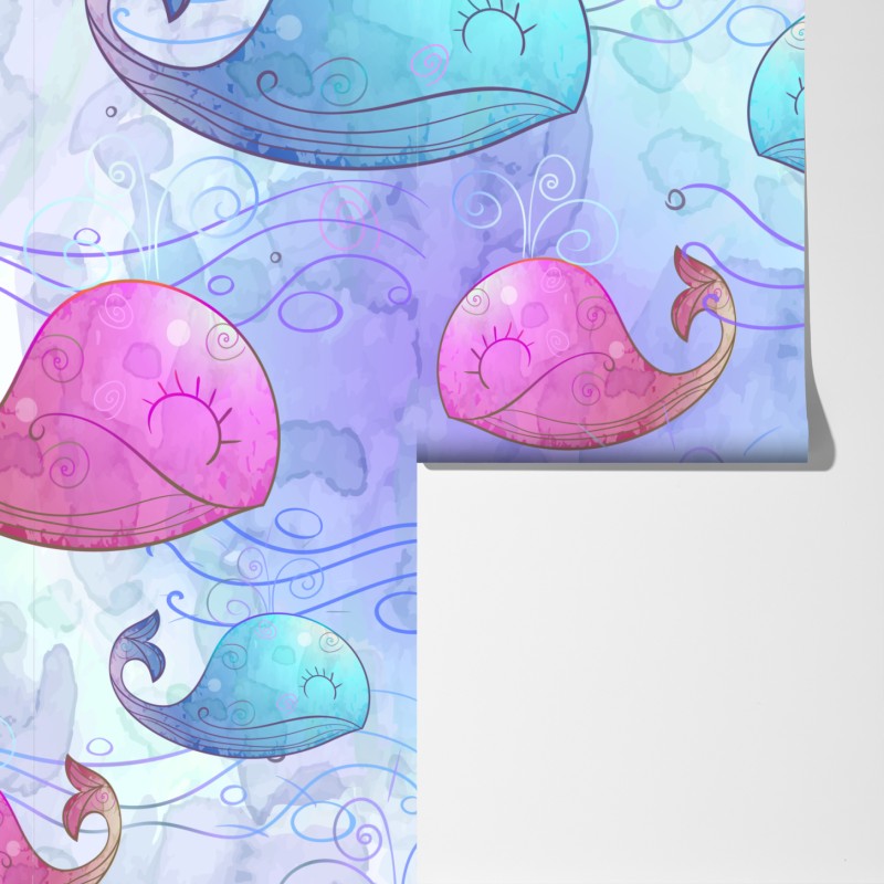 Fototapeta akwarelowy wzór z wielorybami do pokoju dziecięcego – Wallissimo® Fototapeta akwarelowy wzór z wielorybami do pokoju dziecięcego – Wallissimo®