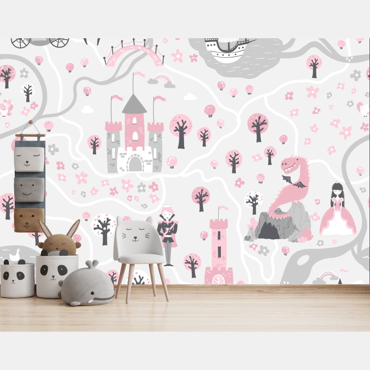 Wall mural pastel fairytale map