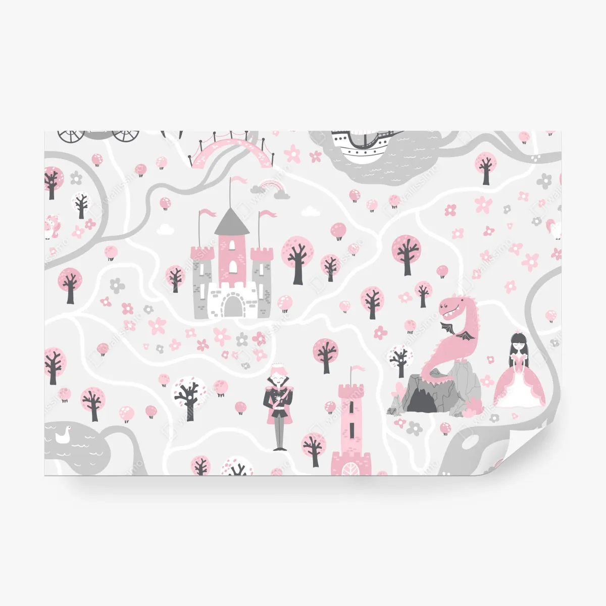 Fototapeta pastelowa mapa baśniowa – Wallissimo® Fototapeta pastelowa mapa baśniowa – Wallissimo®