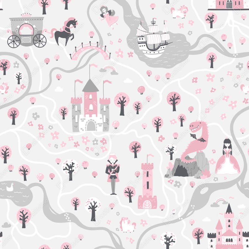 Fototapeta pastelowa mapa baśniowa – Wallissimo® Fototapeta pastelowa mapa baśniowa – Wallissimo®