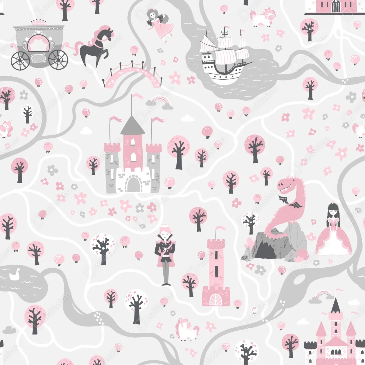 Fototapeta pastelowa mapa baśniowa – Wallissimo® Fototapeta pastelowa mapa baśniowa – Wallissimo®