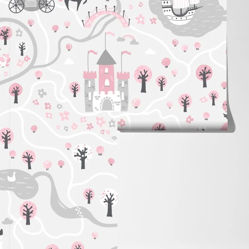 Fototapeta pastelowa mapa baśniowa – Wallissimo® Fototapeta pastelowa mapa baśniowa – Wallissimo®