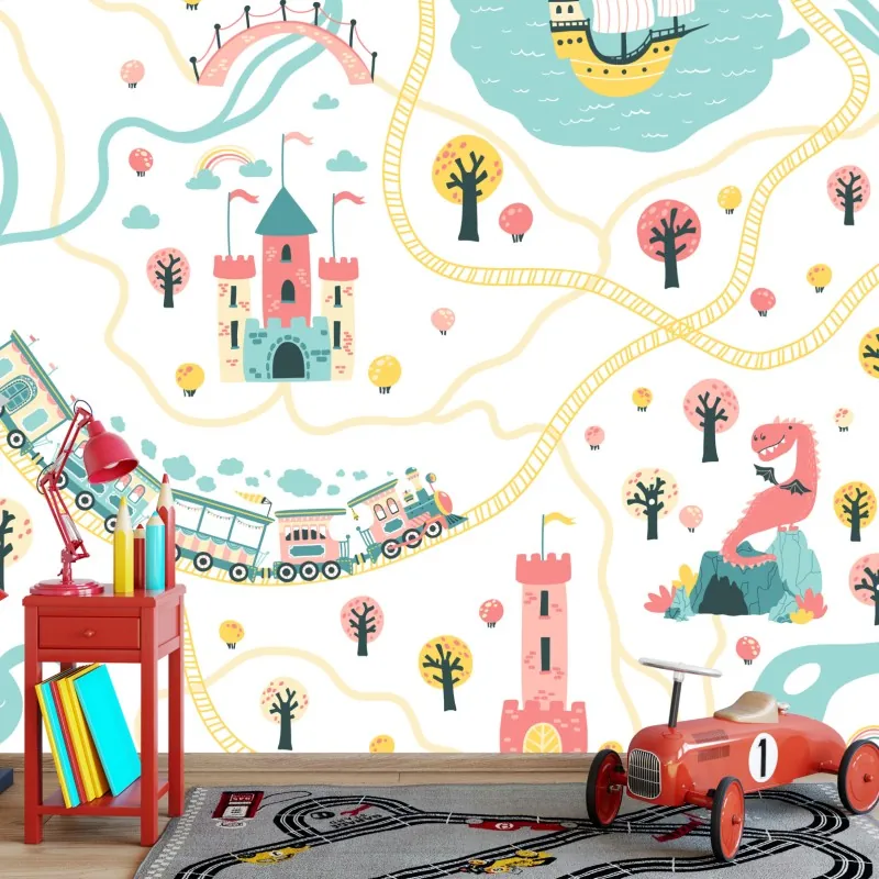 Fototapeta pastelowa mapa przygód dla dzieci