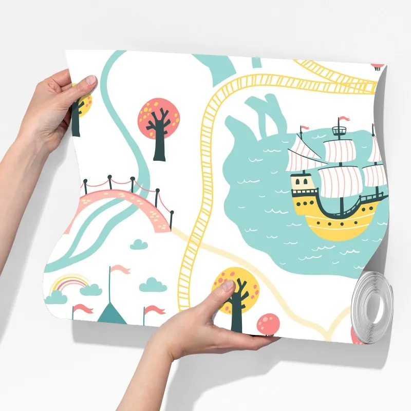 Fototapeta pastelowa mapa przygód dla dzieci – Wallissimo® Fototapeta pastelowa mapa przygód dla dzieci – Wallissimo®