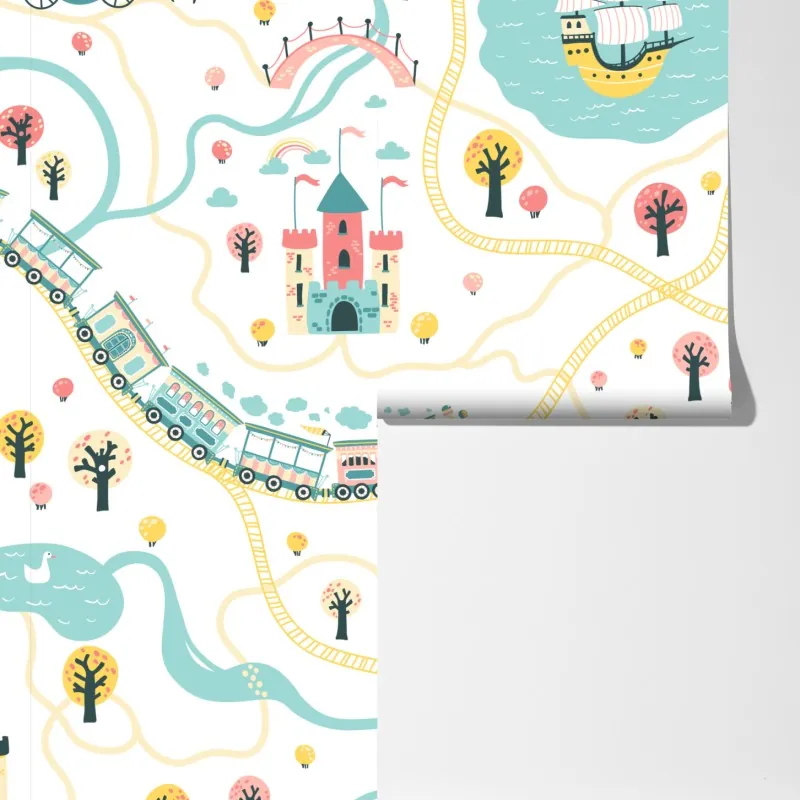 Fototapeta pastelowa mapa przygód dla dzieci – Wallissimo® Fototapeta pastelowa mapa przygód dla dzieci – Wallissimo®